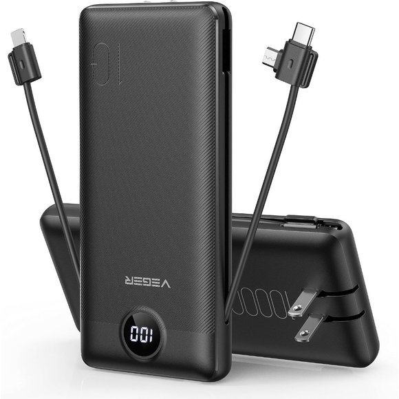 Power Bank for iPhone Built in Cables Fast Charging USB C Slim 10000 - Picture 1 of 7